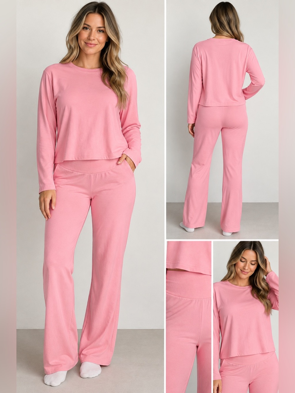 Relaxed Pink Long-Sleeve Lounge Pajama Set